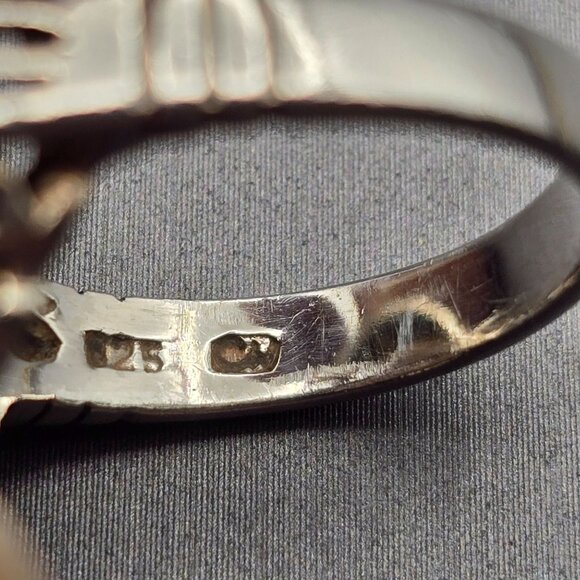 CW Sterling Silver Peach Tourmaline & Marcasite Halo Cathedral Ring Size 7 7.98g - Picture 7 of 13